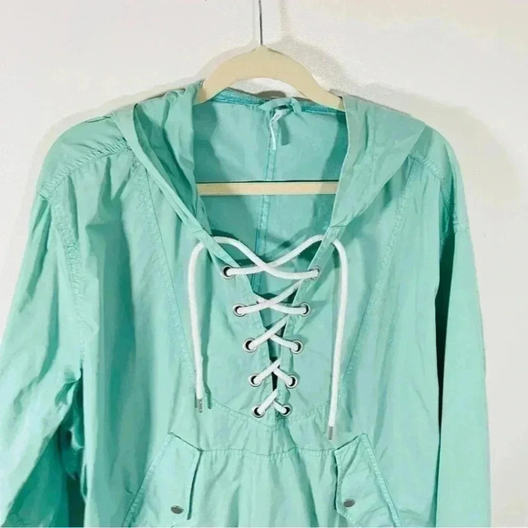 Free People Poplin Lace Pullover Jacket Sky Teal Rain Anorak Boho Outerwear - Picture 3 of 9